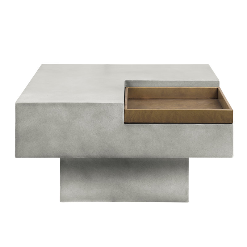 Table basse carrée en ciment gris vieilli avec piédestal fiable et élégant