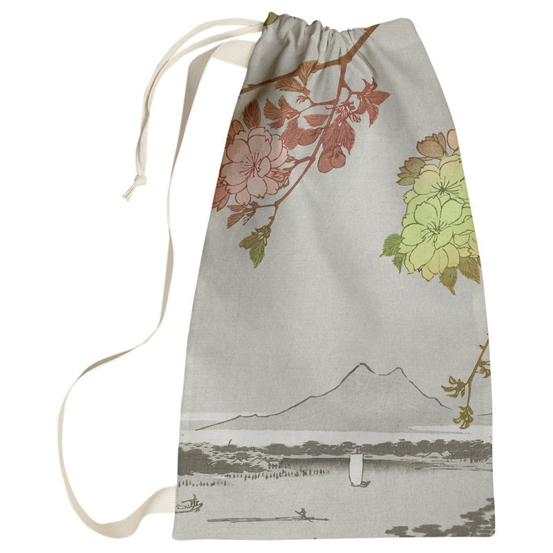 Sac à linge à fleurs au-dessus du fleuve Macintyre, Grand (H 76,5 po x l 29,5 po x P 1,5 po), Gris / vert / rose