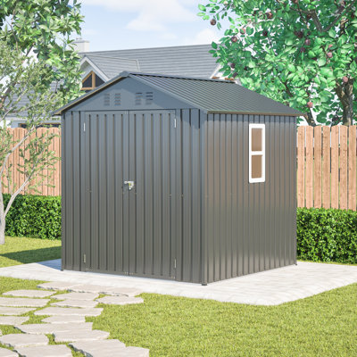 Remise de rangement pour outils de jardin en métal 6 po x 6 pi avec portes verrouillables, fenêtres et cadre pour jardin