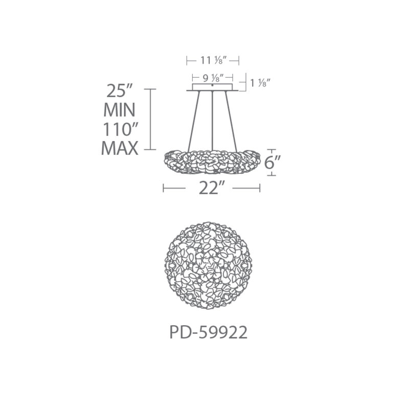 Luminaire suspendu géométrique à DEL 1 lumière Fluffy, H 7 po x l 22 po x P 22 po