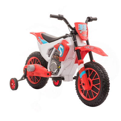 12V  Motorcycle Dirt Bike Electric Battery-Powered Ride-On Toy Off-road Street Bike with Charging Battery, Training Wheels Red