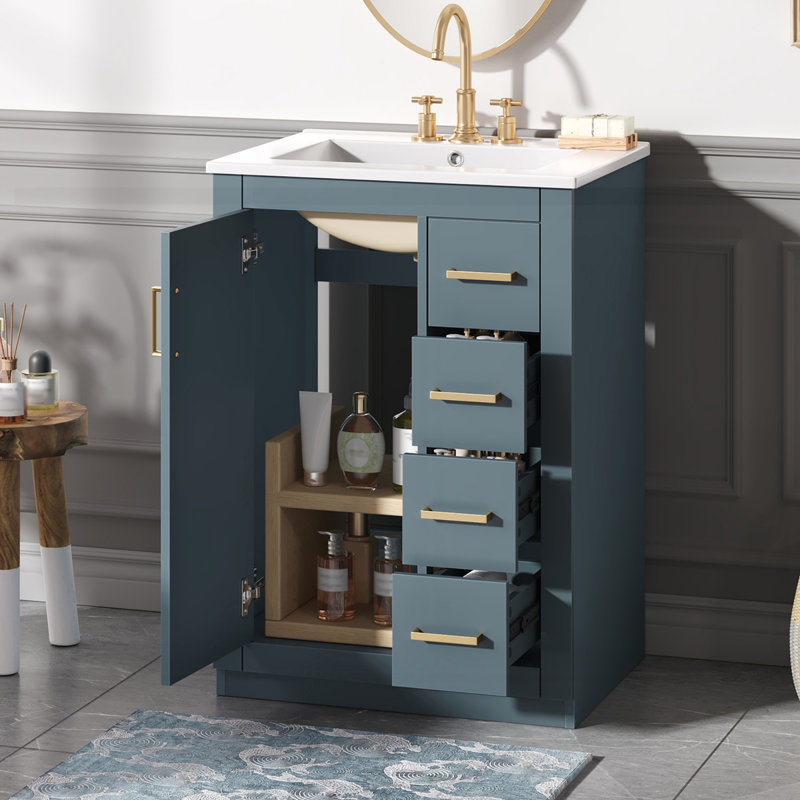 Meuble-lavabo 24 po avec lavabo en céramique intégré, Bleu
