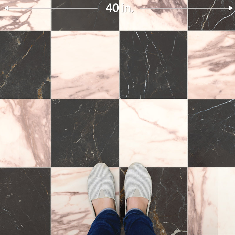 Reve Checker 11-3/4 in. x 11-3/4 in. Porcelain Floor and Wall Tile, Black/White