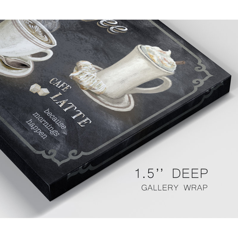 «Coffee Trio», reproduction d'art textuel sur toile tendue, H 12 po x l 8 po x P 1 po