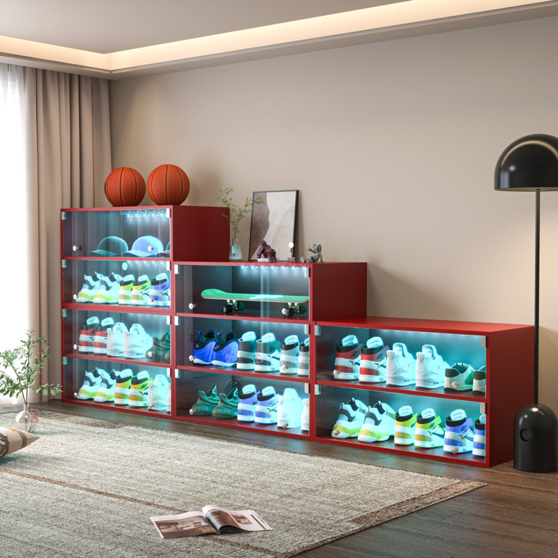 Armoire de rangement pour chaussures en verre, Rouge
