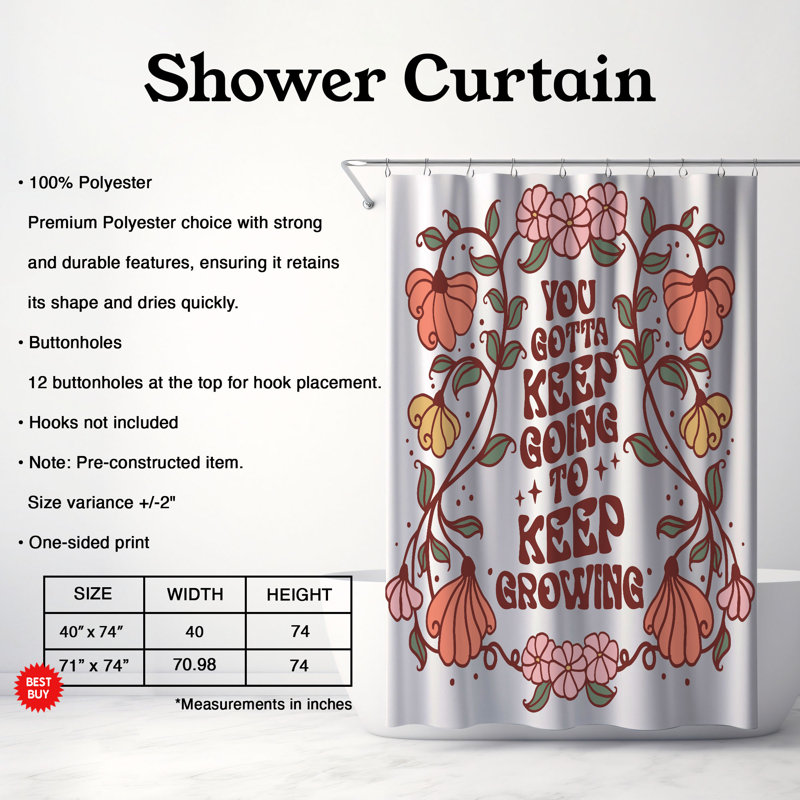 Rideau de douche standard 1 pièce Hippie Boho Charm, H 74 po x l 71 po