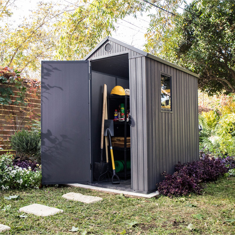 Keter Darwin 4x6 ft. Resin Outdoor Storage Shed With Floor for Patio Furniture and Tools, Graphite