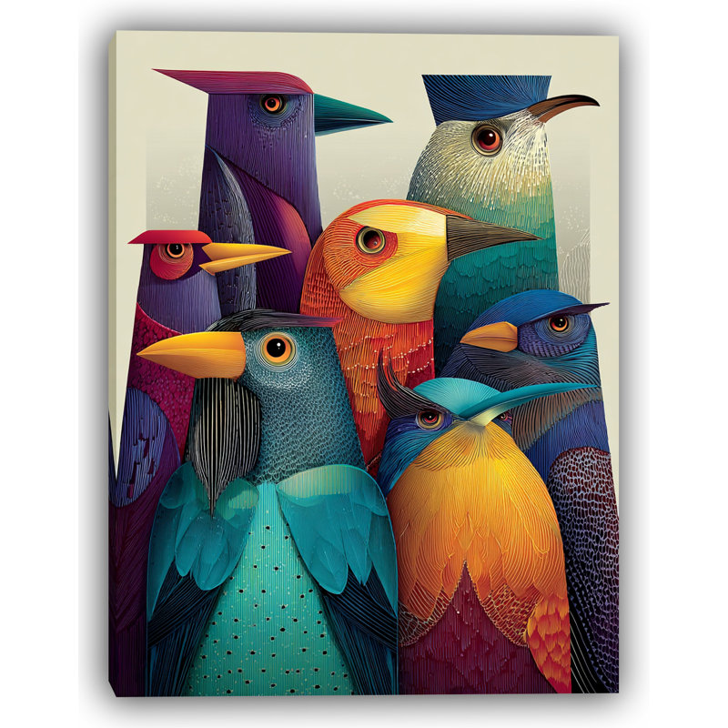 Colourful Bird Medley III - Wrapped Canvas Wall Art