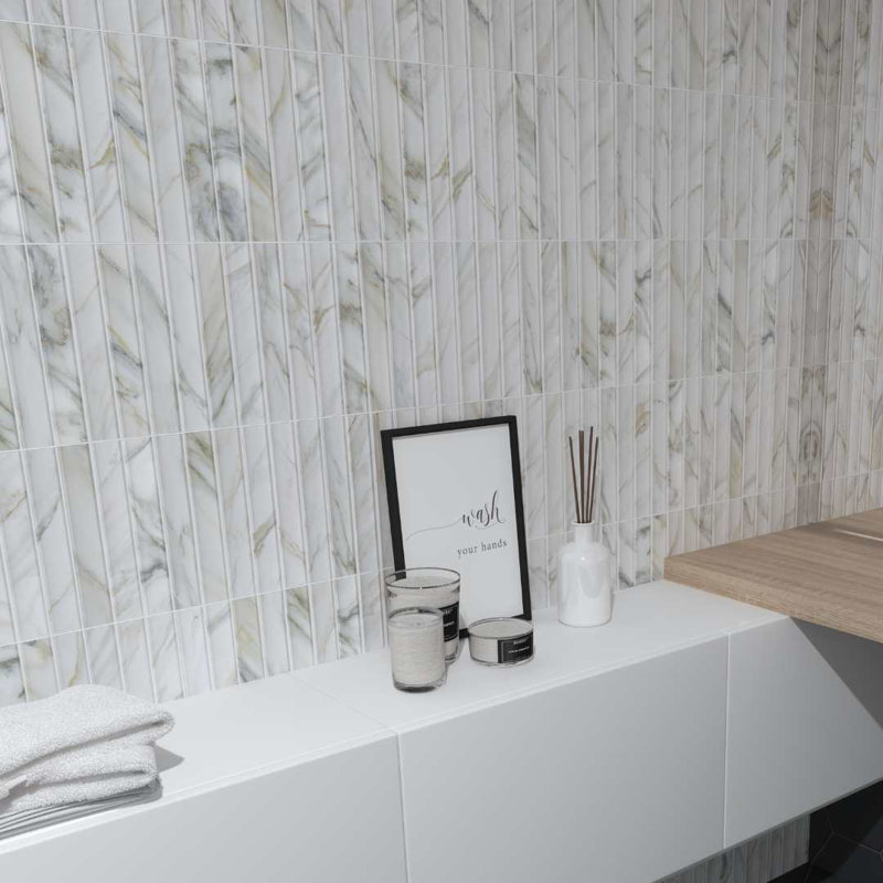 Lyrical 4.5" x 9" Matte Porcelain Fluted Wall Tile, Calacatta Gold