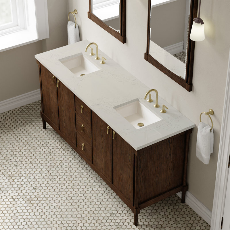 Kinnsden 72" W Double Vanity, Sable Oak, Siberian Silestone