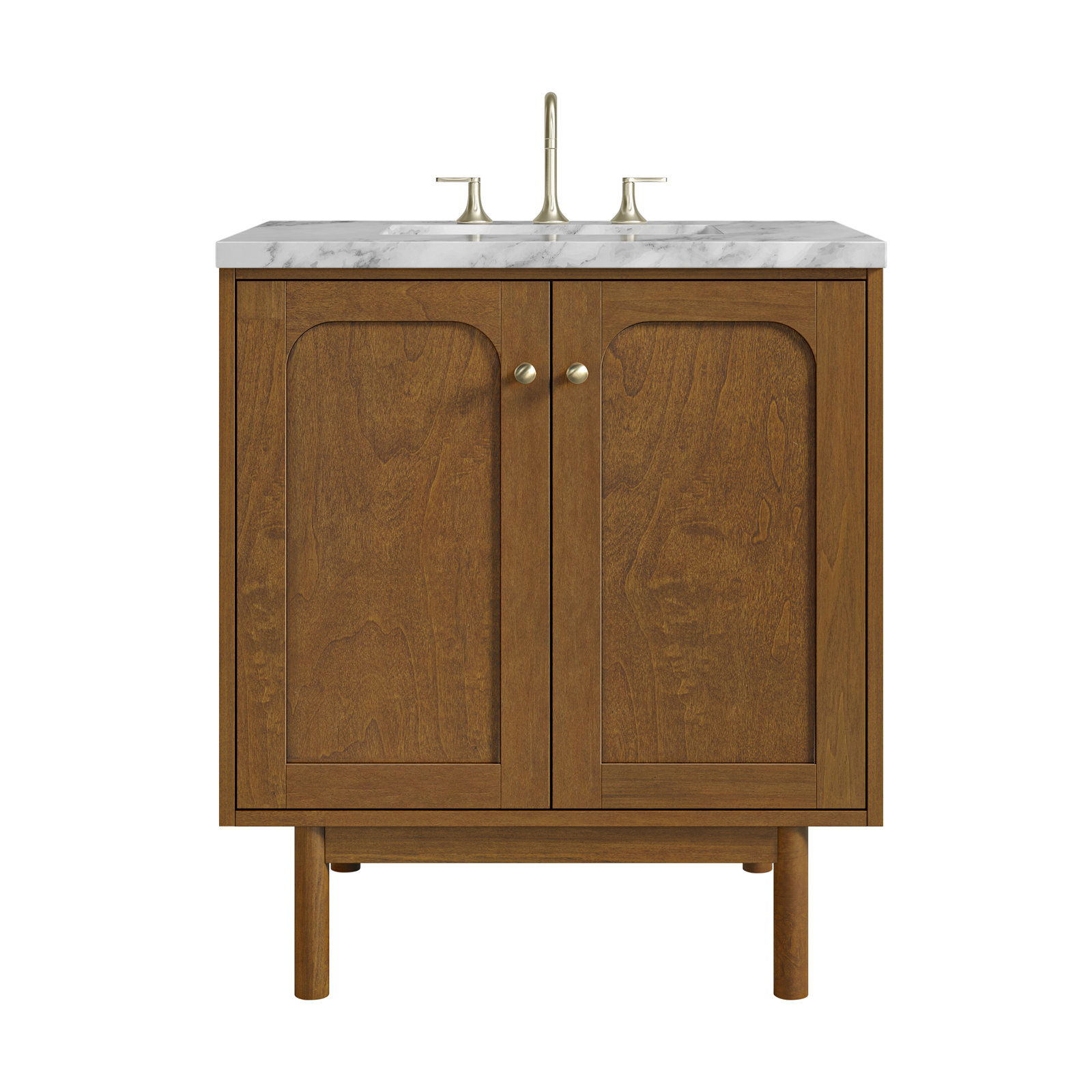 Laurent 30'' Single Bathroom Vanity, Carrara White, 8" Widespread, Honey Brown
