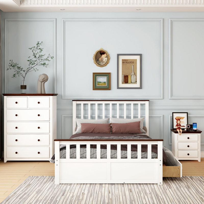 Ensemble de chambre à coucher 3 pièces avec grand lit plateforme et table de chevet (ports de chargement USB), Double