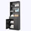 Armoire de rangement pour salle de bain, armoire avec deux portes et tiroirs, tablette réglable, tablette ouverte à trois couches-1415101439
