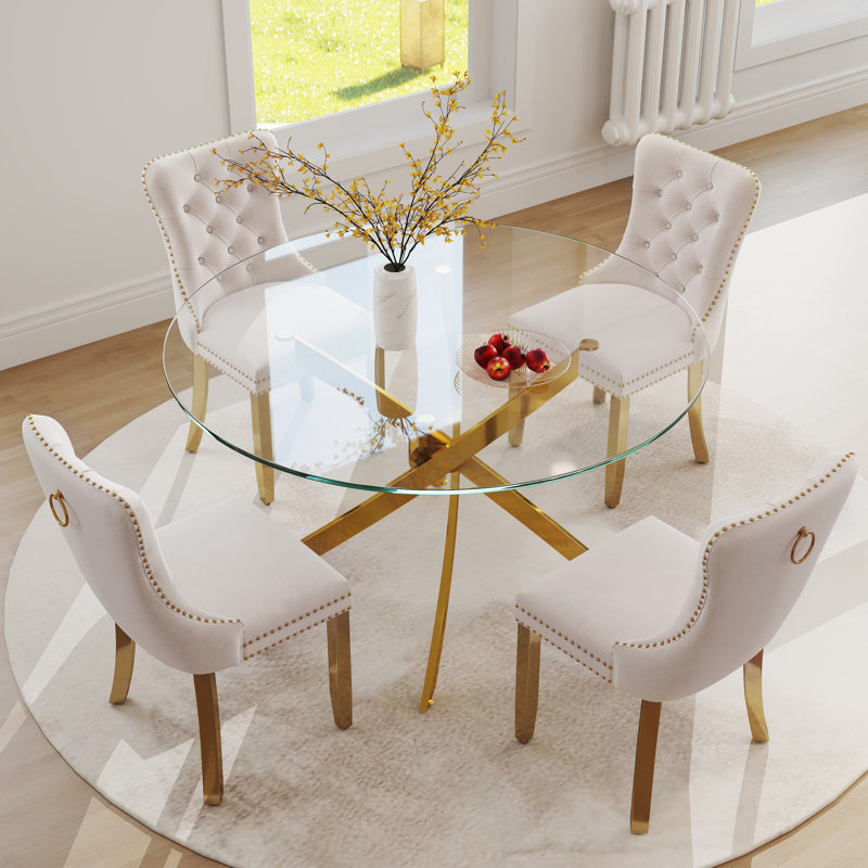 Ensemble de salle à manger Keyari, H 29,5 po x L 47 po x l 47 po, Beige, Or