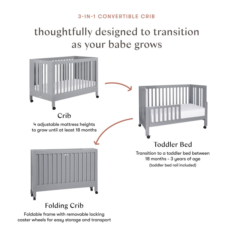 Maki 2-in-1 Convertible Portable Crib, Gray