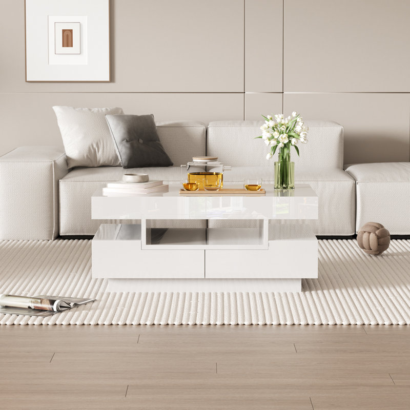 Block Coffee Table with Storage, White