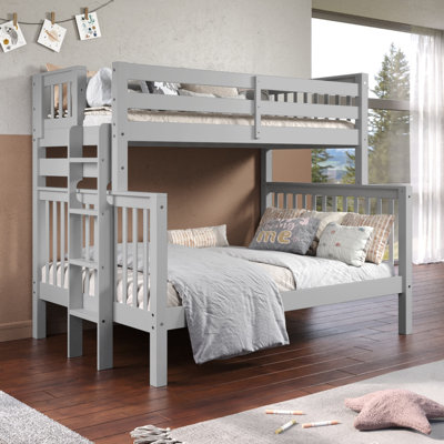 Treva Solid Wood Standard Bunk Beds Twin over Full, 4 Step Ladder, Gray
