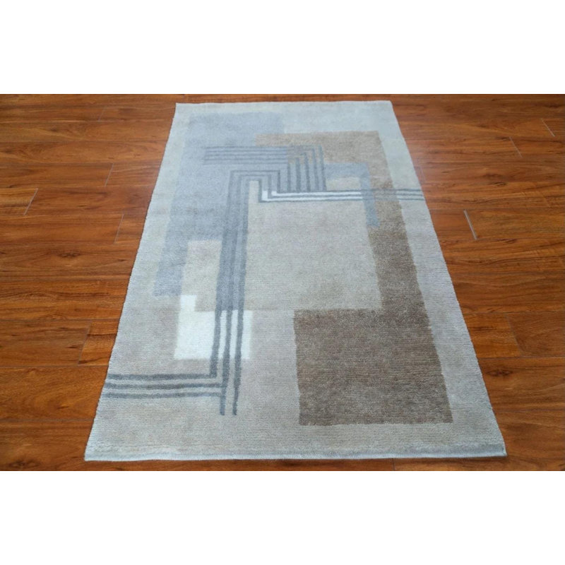 Petit tapis décoratif de 3 x 5 po, tapis en laine noué à la main, tapis géométrique brun gris neutre, tapis luxueux de style abstrait moderne de style indien Josef