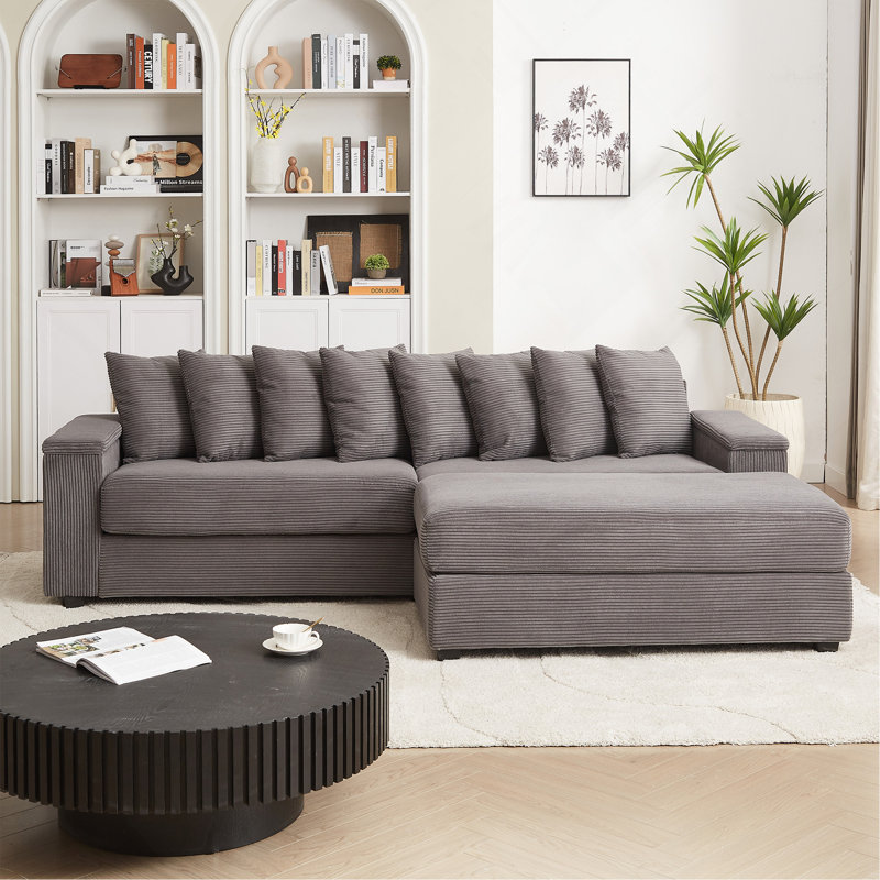 Canapé en L surdimensionné avec méridienne Luxe, Velours côtelé gris