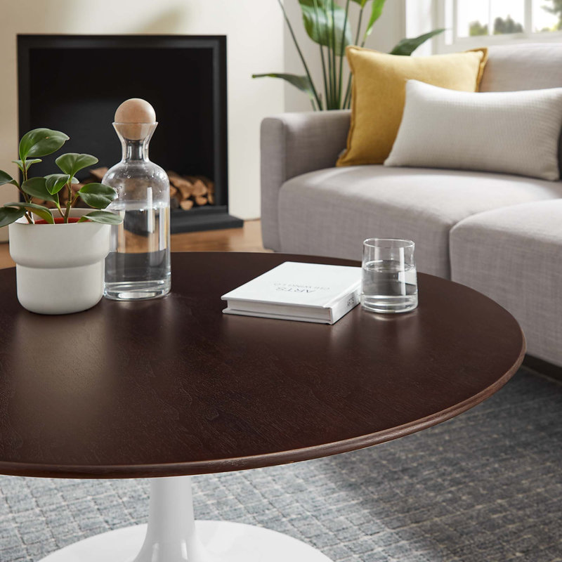 Table basse ronde Lippa, Cerisier, Blanc