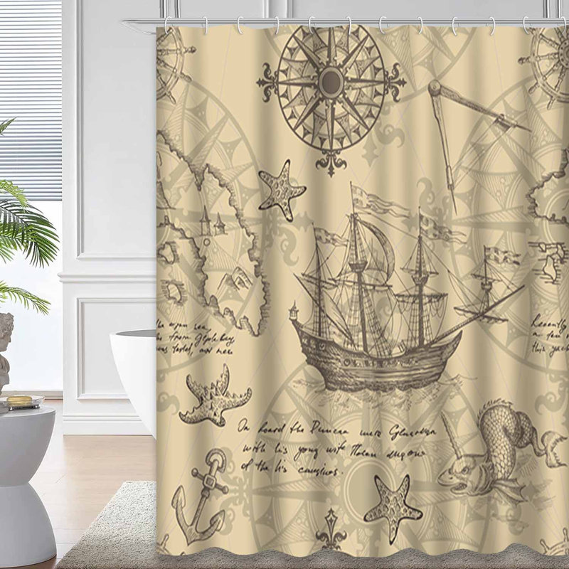 Rideau de douche imperméable et rétro à motif de monstre de mer avec 12 crochets, L 72 po x l 78 po