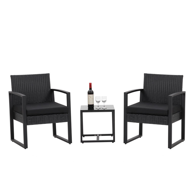  Rectangular 2 - Person 16.5" Long Bistro Set with Cushions, Black