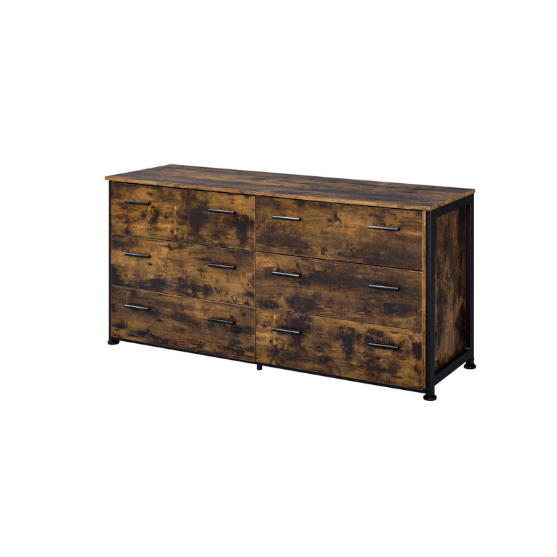 Brunswick 59"W 6 Storage Drawer Rustic Oak Dresser