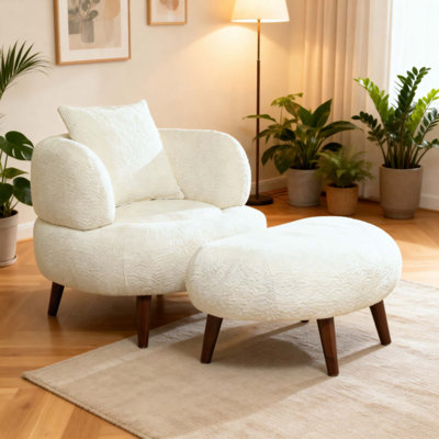 Fauteuil club de style nordique style paresseux de style nordique en chenille de 36 pouces avec coussin décoratif et coussin avec repose-pieds pour le salon et la salle de détente