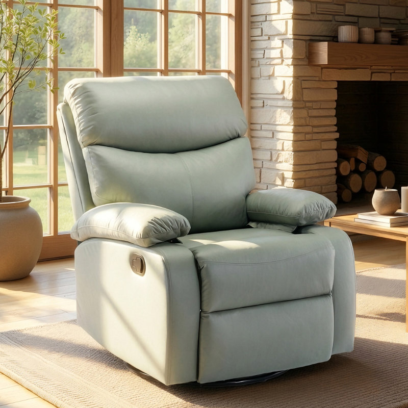  Faux Leather Nursery Rocker Recliner ,swivel Recliners For Small Spaces, Living Room Recliner With Overstuffed Arm And Back-Green