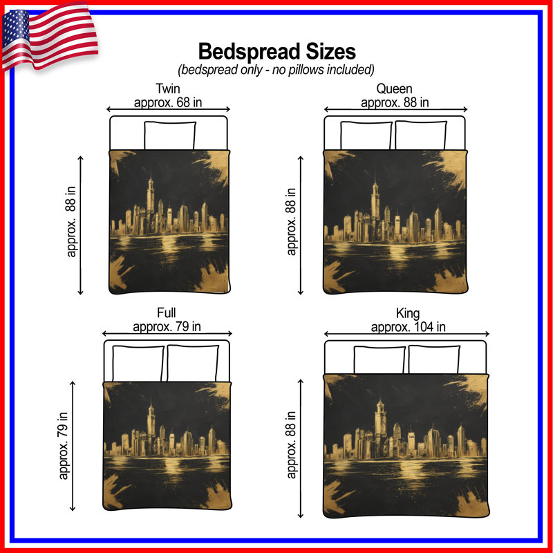 Couvre-lit matelassé Gold City Skyline toutes tailles, Double