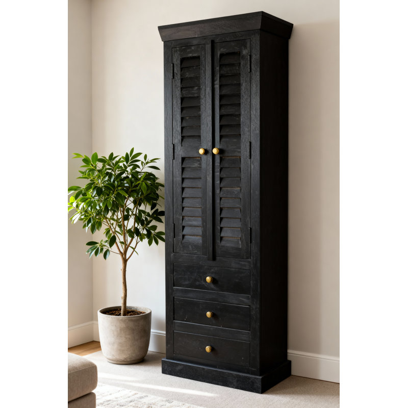 Armoire à persiennes Bayside au fini gris anthracite, Noir satiné