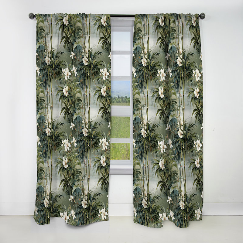 Bambou à motif tropical - Rideaux à motif floral - Rideau occultant à motif floral - 1 panneau, L 52 po x L 108 po