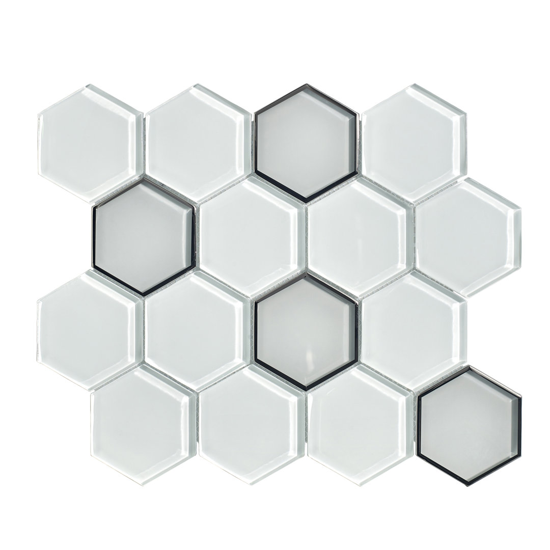 3" x 3" White Glass with Glazed Honeycomb Mosaic Wall Tile ES Stone 