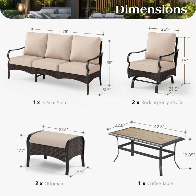 Ensemble de conversation pour l'extérieur avec chaises berçantes et repose-pieds optionnels, Oui