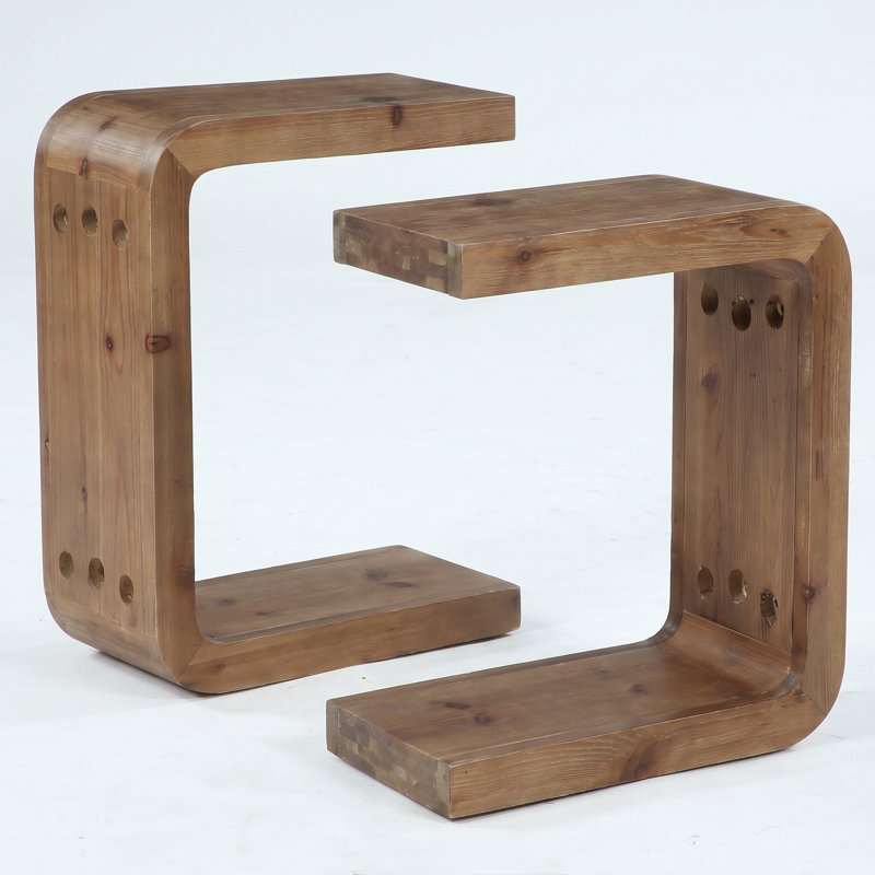 Table de bout en bois massif, table de chevet étroite en C