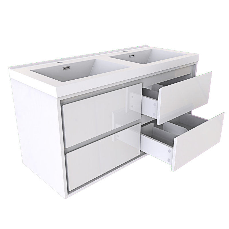 Azden 47" Wall-Mounted Double Bathroom Vanity Set, High Gloss White