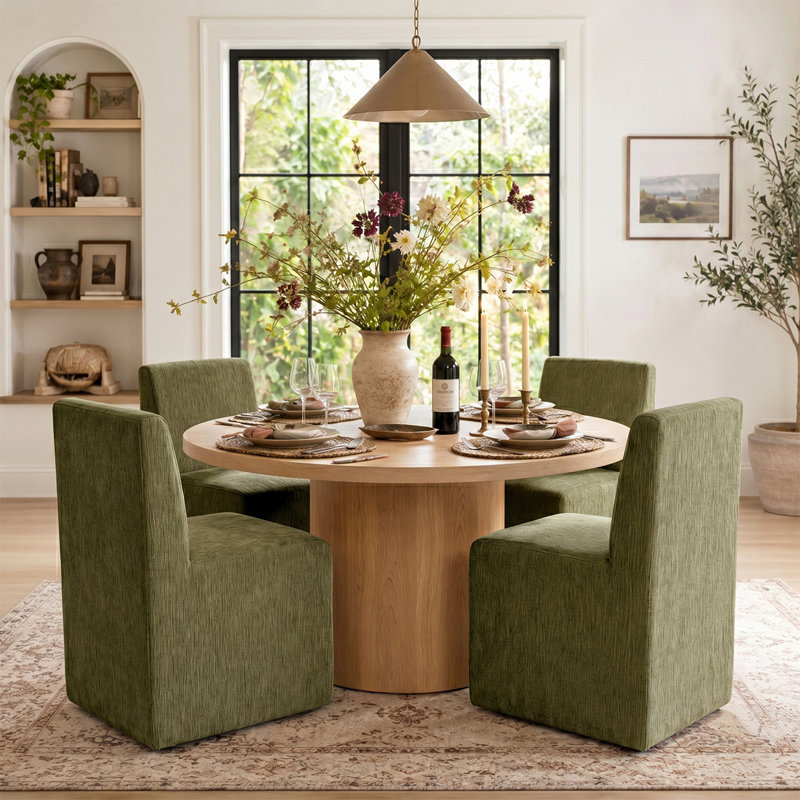 Chaise rembourrée en chenille avec roulettes cachées, Vert