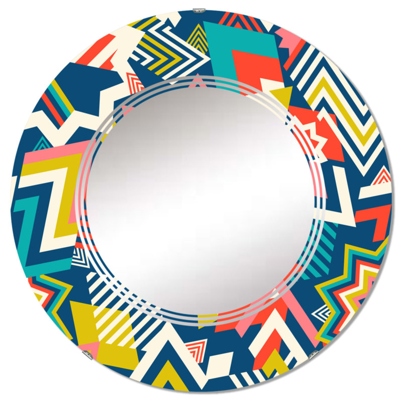 Éléments géométriques rétro multicolores I - miroir mural à motif rond, 24 po x 24 po