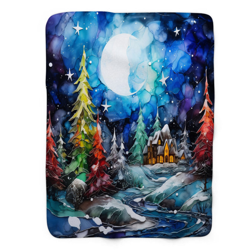 Encre beauté hivernale - couverture Sherpa de qualité supérieure 1 pièce, Grand lit