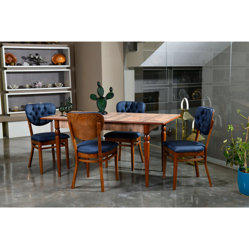 Ensemble repas pour quatre personnes, Noyer / Bleu