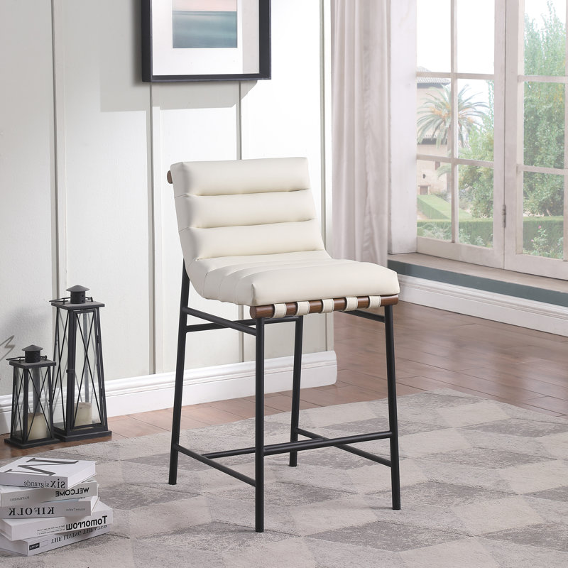Vincentas Upholstered Counter Stool, Black Faux Leather, Counter Stool (26.4" Seat Height)