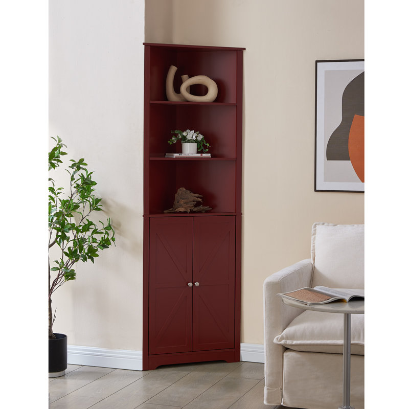 Grande armoire d'angle en bois avec 2 portes et 5 tablettes, organisateur de rangement autoportant pour la salle de bain, la cuisine, le salon ou le bureau