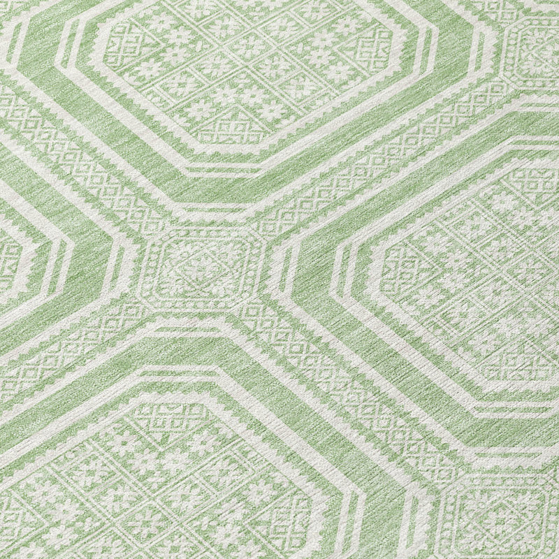 Machine Washable Indoor/Outdoor Claudian ACN1458 Mint Rug, Rectangle 3' x 5'