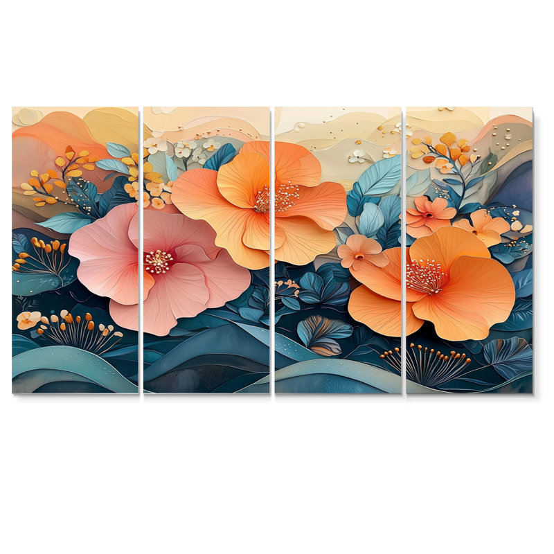 Hibiscus tropical dans une symphonie côtière III - Hibiscus - Art mural traditionnel, H 28 po x l 48 po, 4