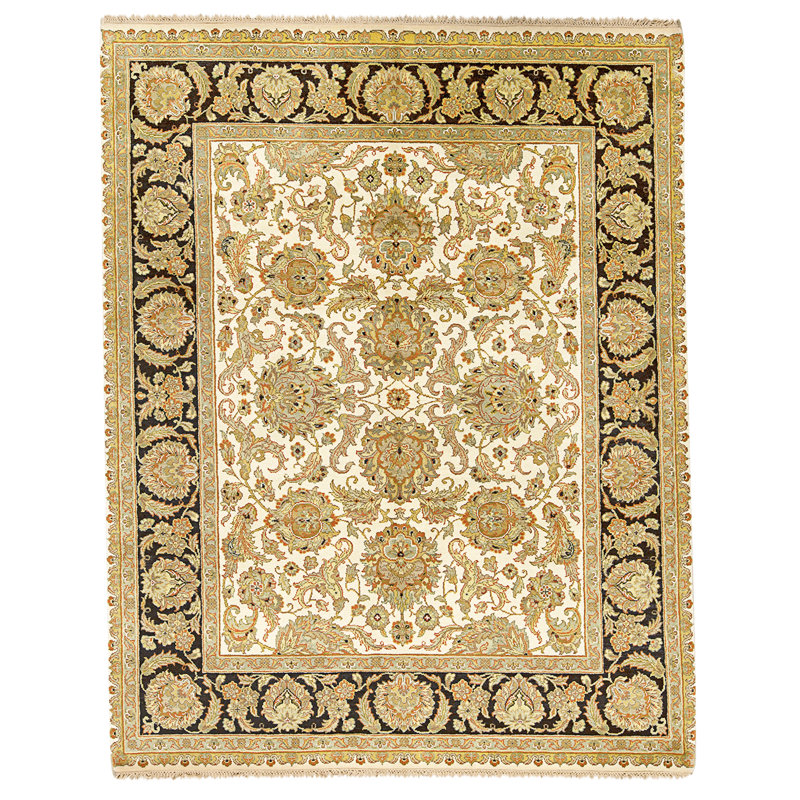 Tapis ivoire et noir noué à la main de haute qualité