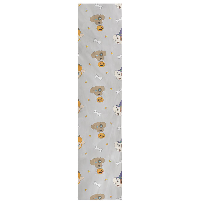 Festive Hol Halloween Dogs Table Runner, 72" L x 16" W, Gray/Brown/Orange, Cotton blend
