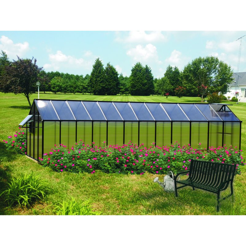 Monticello Black Aluminum 8' x 20' Greenhouse with Solar Ventilation