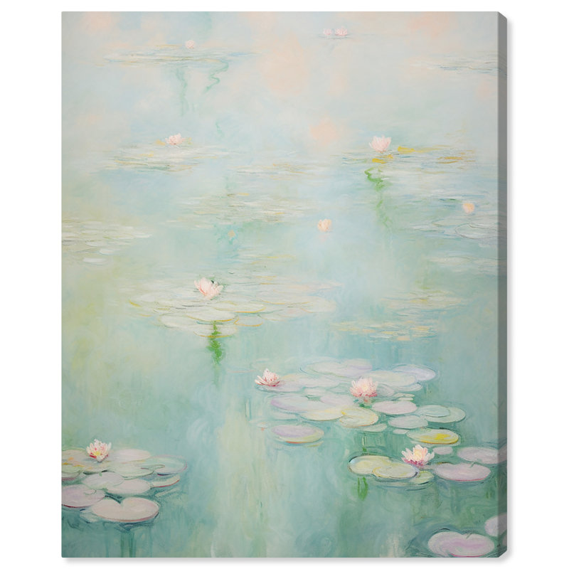 Toile de nénuphar vert pâle, abstrait boho minimaliste par Art Remedy, H 21 po x l 17 po, Cadre noir