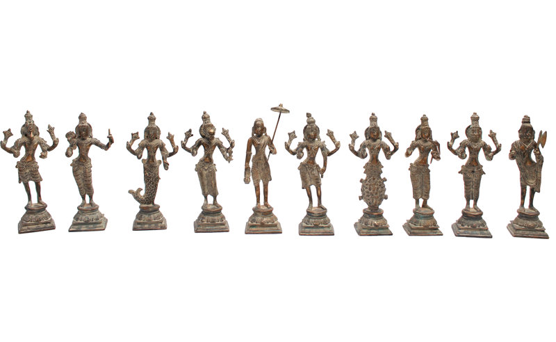 Ensemble de 10 statues Dashavatara Ten Incarnations of Lord Vishnu, Antique