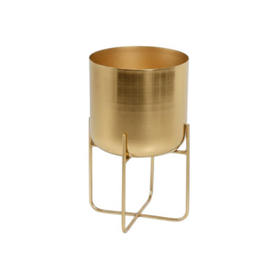 Grand pot à fleurs doré Soho avec support en métal amovible, pot de fleurs d'intérieur décoratif, support à pots de fleurs